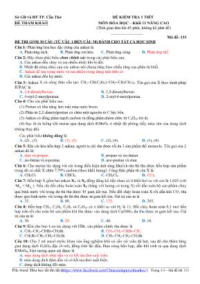 Đề tham khảo kiểm tra 1 tiết môn Hóa học Lớp 11 (Nâng cao) - Mã đề 133 - Sở giáo dục và đào tạo Cần Thơ (Kèm đáp án)